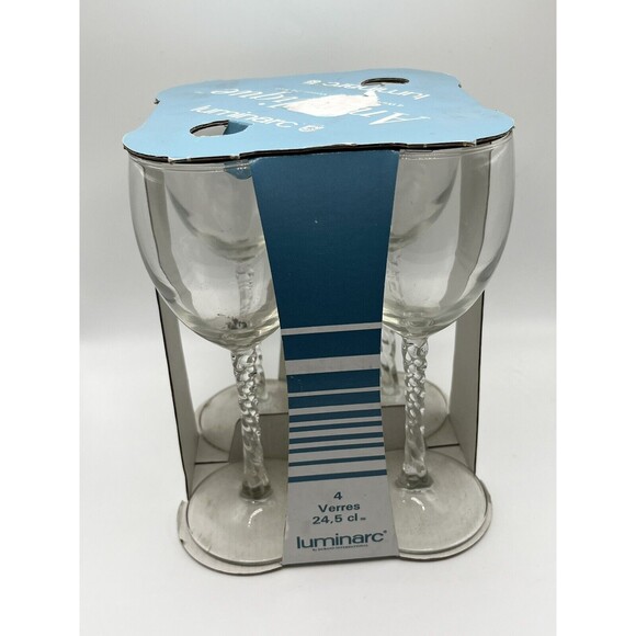 Domino Other - Vintage Luminarc ARC 8.5 Oz Clear Glass Wine Glasses Set Of 4 USA NIB